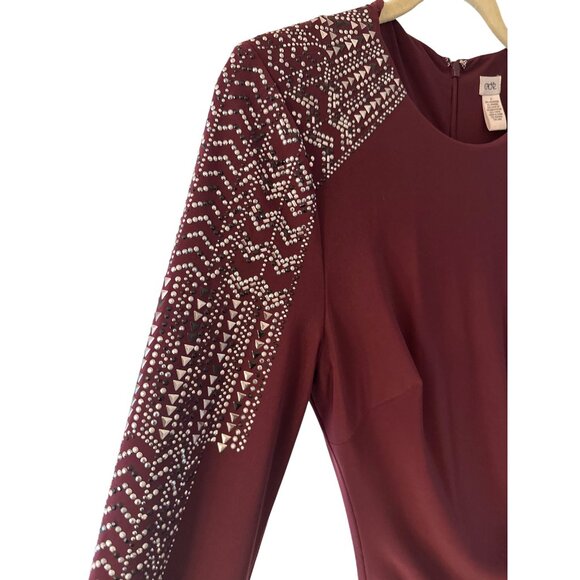 Vintage Y2K Cache Burgundy Beaded Long Sleeve Dress Size 8 Womens Cocktail - Picture 3 of 6